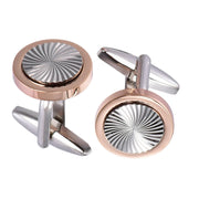 Flat Round Vortex Pattern Cufflinks Silver and Rose Gold Top Front View