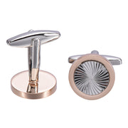 Flat Round Vortex Pattern Cufflinks Silver and Rose Gold Front Bottom View