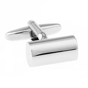 Round Cylinder Tube Silver Cufflinks Glossy Image Front