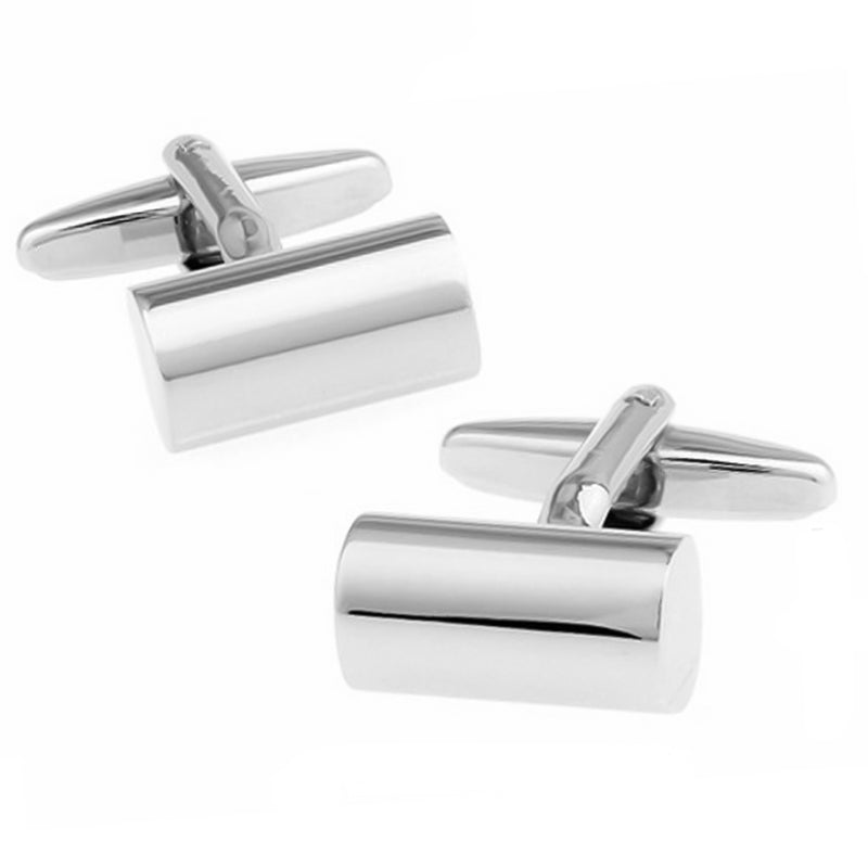 Round Cylinder Tube Silver Cufflinks Glossy Image Front pair