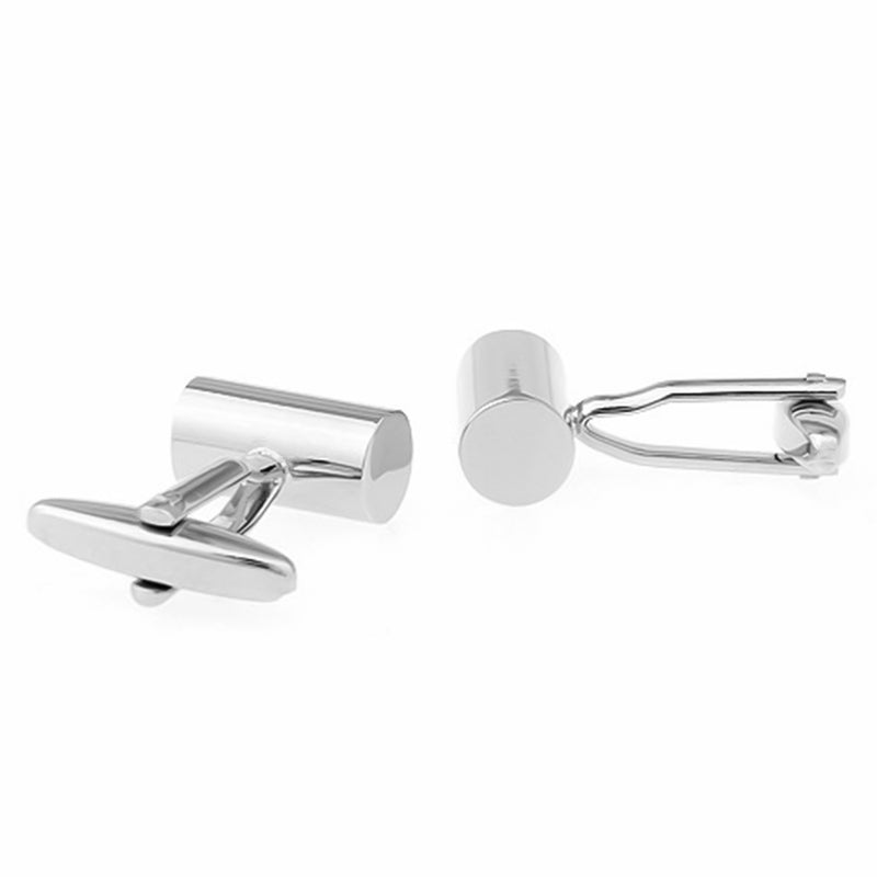 Round Cylinder Tube Silver Cufflinks Glossy Image Back and Side