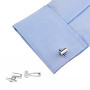 Round Cylinder Tube Silver Cufflinks Glossy Image On Shirt Sleeve
