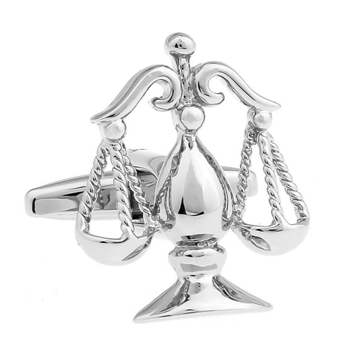 Silver Scales Of Justice Cufflinks For Men Front View