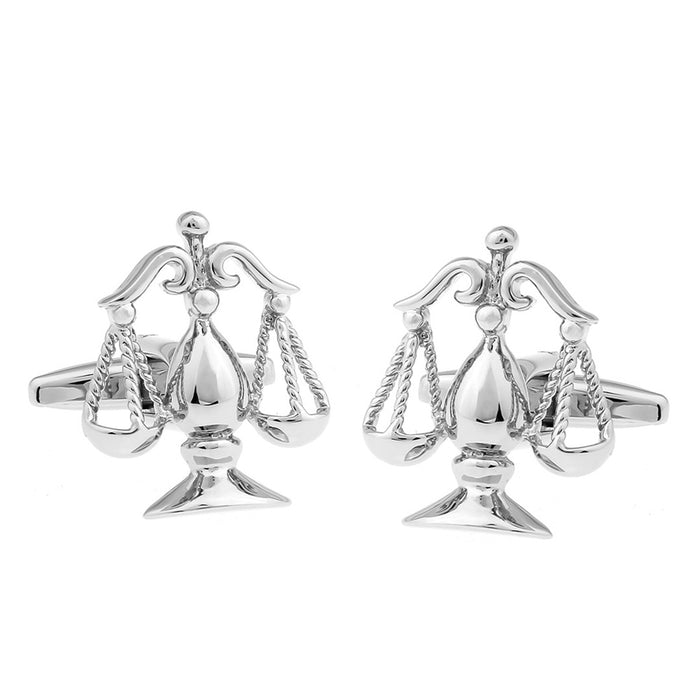 Silver Scales Of Justice Cufflinks For Men Pair Front