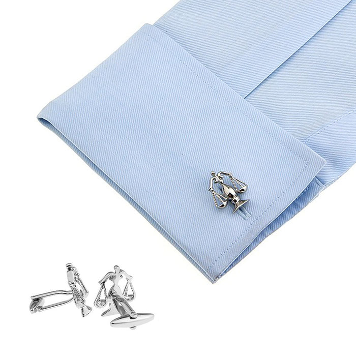 Silver Scales Of Justice Cufflinks For Men On Shirt Sleeve