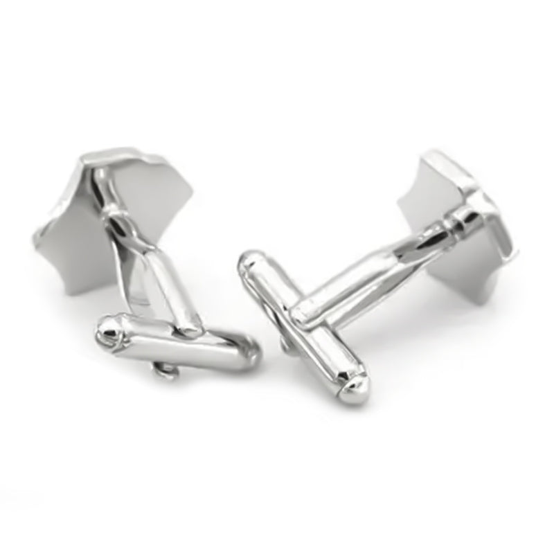 Swiss Cross Shield Cufflinks Silver and Maroon Back View