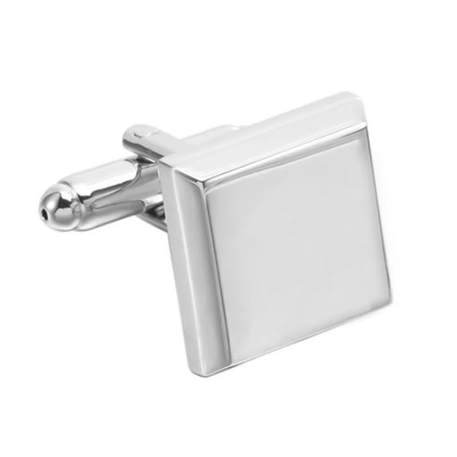 Glossy Angled Square Cufflinks Silver Front View