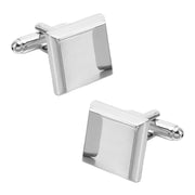 Glossy Angled Square Cufflinks Silver Front Pair