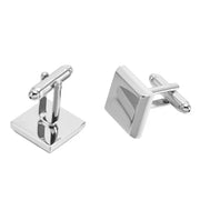 Glossy Angled Square Cufflinks Silver Front and Bottom View