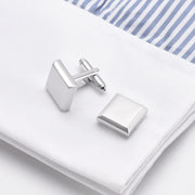 Glossy Angled Square Cufflinks Silver On shirt Sleeve