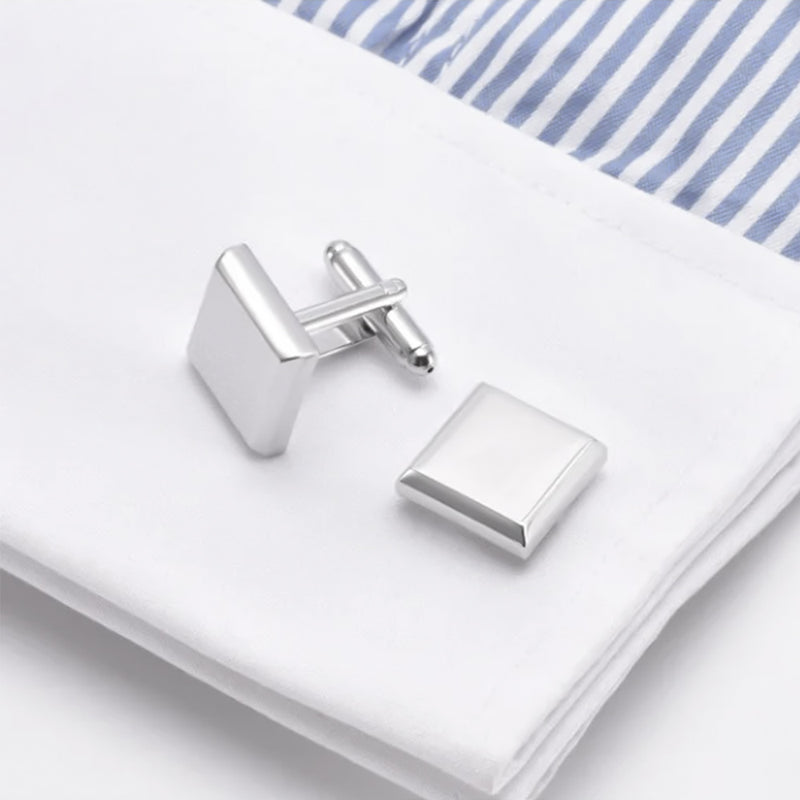 Glossy Angled Square Cufflinks Silver On shirt Sleeve