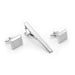 Rectangular Cufflinks and Tie Clip Set For Men Angled Engraved Diamond Pattern Centre Silver