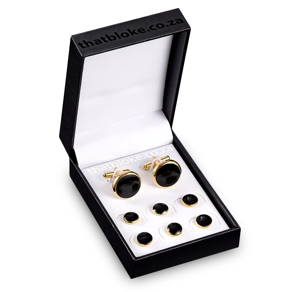 Black Tuxedo Cufflinks and Shirt Stud Set (Gold) - 8 Piece — That