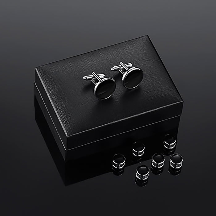 Cufflinks - Tuxedo 8 Piece Stud Set (Silver & Glossy Black)