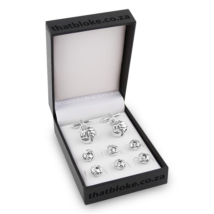 Double Knot Cufflinks Tuxedo Stud Set Silver 8-piece with box