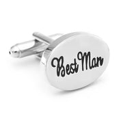 Best Man Cufflinks Silver Oval Wedding Front