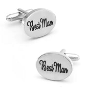 Best Man Cufflinks Silver Oval Wedding Front Pair