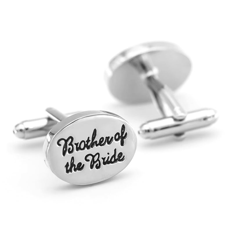 Brother Of The Bride Cufflinks Silver Wedding Front and Back