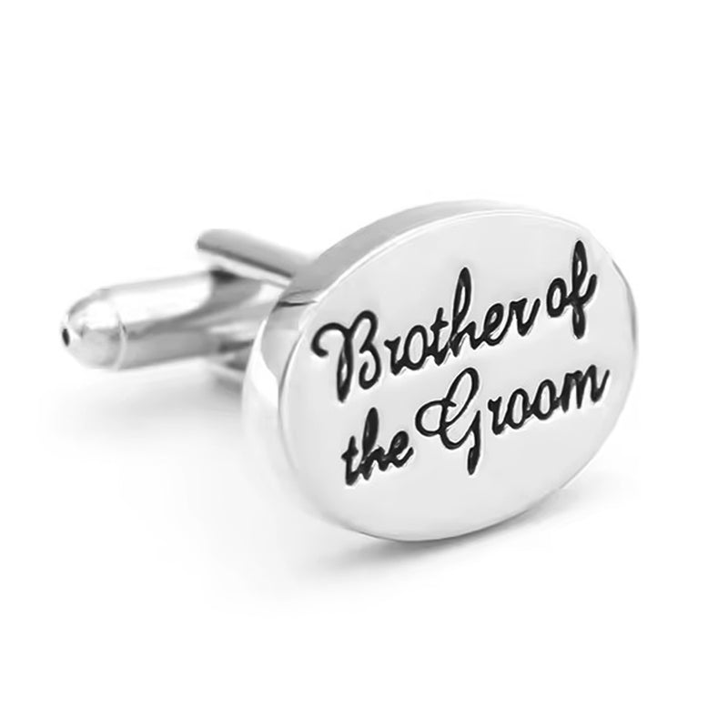 Brother Of The Groom Cufflinks Silver Oval Wedding Front