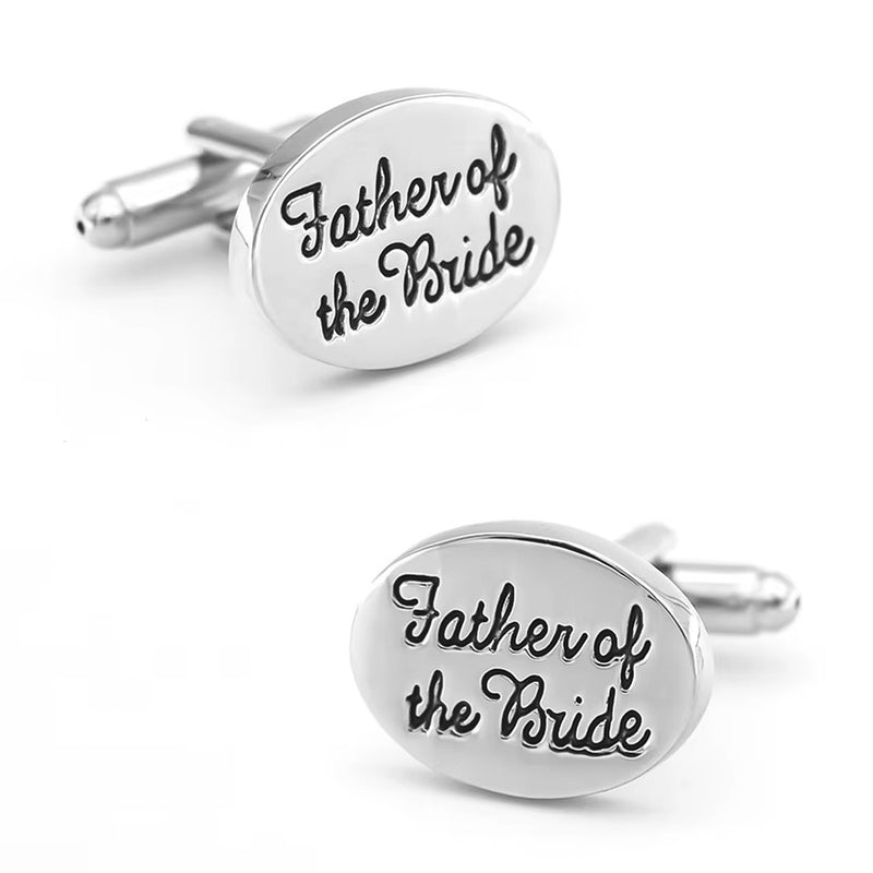 Father of the Bride cufflinks silver oval Wedding Front Pair