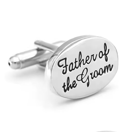 Father Of The Groom Cufflinks Silver Oval Wedding Front