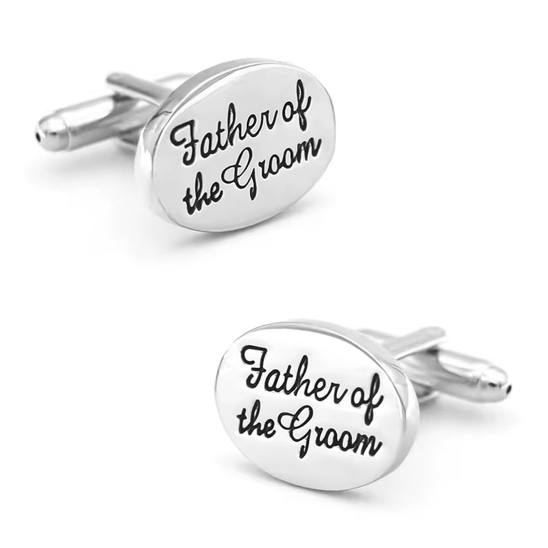 Father Of The Groom Cufflinks Silver Oval Wedding Front Pair