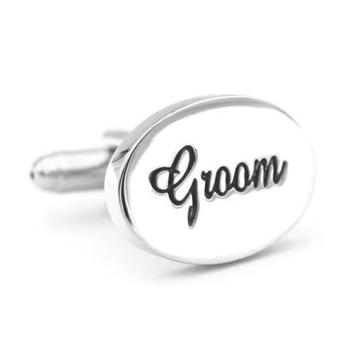 Groom Cufflinks Silver Oval Side