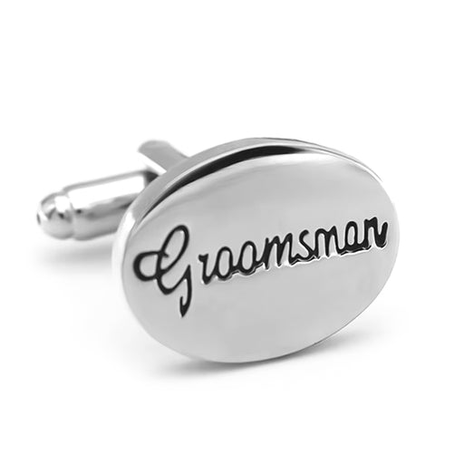 Groomsman Cufflinks Silver Oval Front