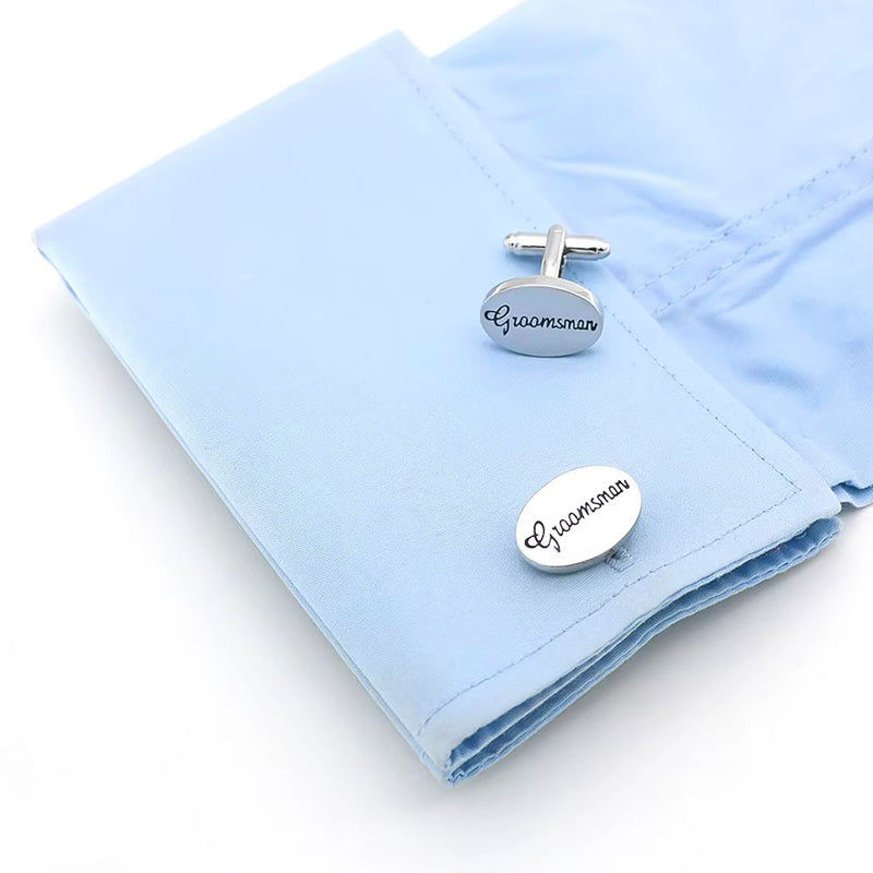 Cufflinks - Wedding Groomsman Oval (Silver)