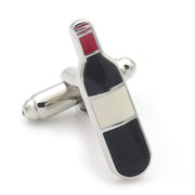 Wine Bottle Cufflinks Silver and Red Side View