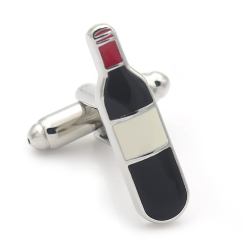 Wine Bottle Cufflinks Silver and Red Side View