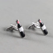 Wine Bottle Cufflinks Silver and Red Side Pair