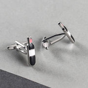 Wine Bottle Cufflinks Silver and Red Side and Front