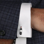 Wine Bottle Cufflinks Silver and Red On Shirt Sleeve