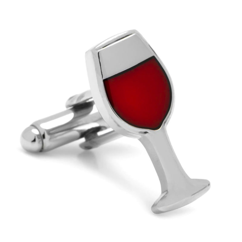 Wine Glass Cufflinks Silver and Red Side View