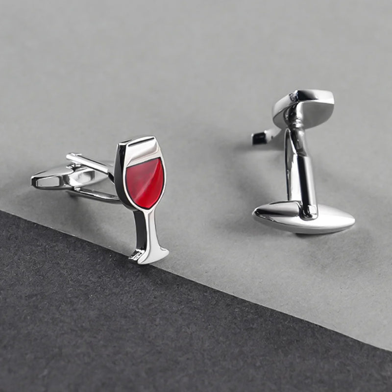 Cufflinks - Wine Glass (Silver & Red)