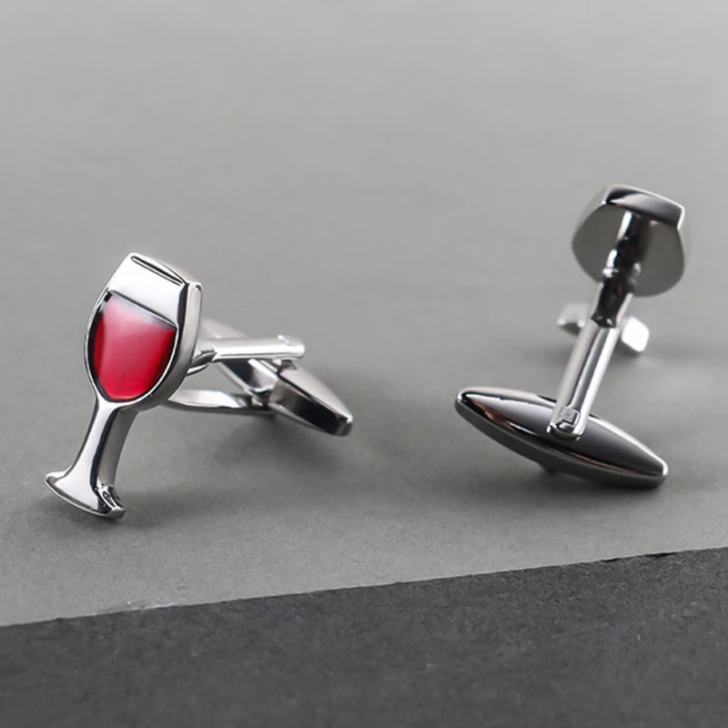 Cufflinks - Wine Glass (Silver & Red)