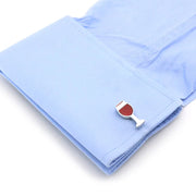 Wine Glass Cufflinks Silver and Red On Shirt Sleeve