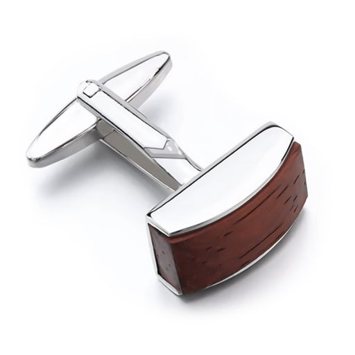 Rectangular Curved Dark Wood Cufflinks For men Silver Top View