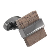 Walnut Wood Cufflinks Square Block Shape Gunmetal Black Front