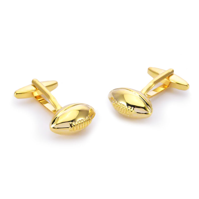 Gold Rugby Ball Cufflinks Oval Full Sport Top View Pair