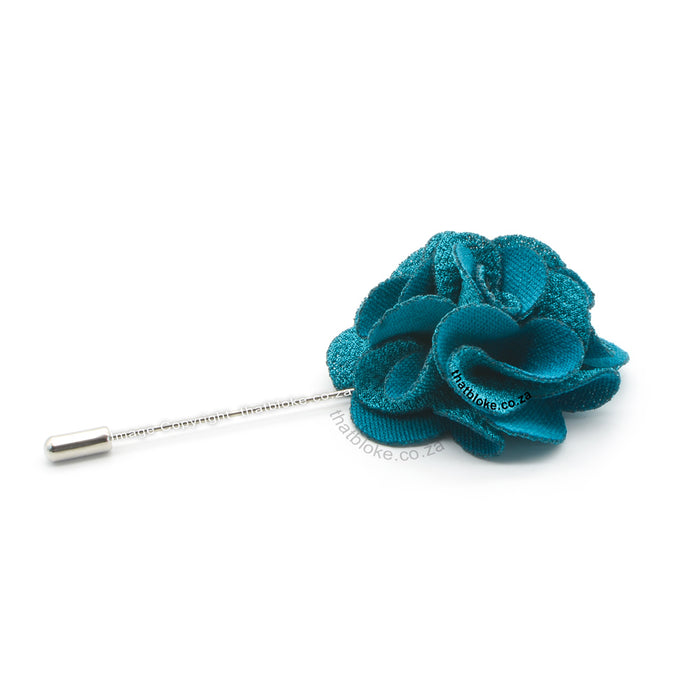 Deep Teal Blue Lapel Flower Pin For Men Curved Circular Shape Textured