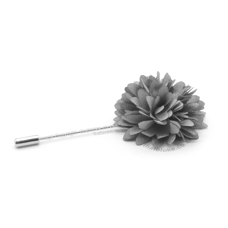 Grey Dark Silver Lapel Flower Pin For Men Polyester