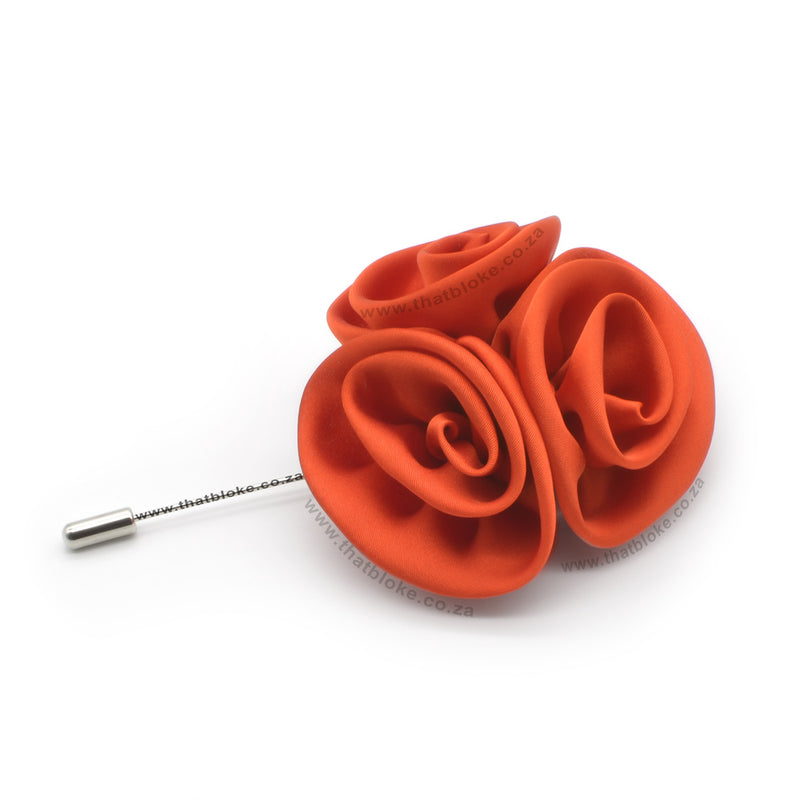 Dark Burnt Orange Lapel Flower Pin Rose Three Part
