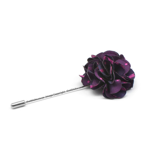 Mythical Purple Lapel Flower Pin For Men With Pink Dots Circular Shape