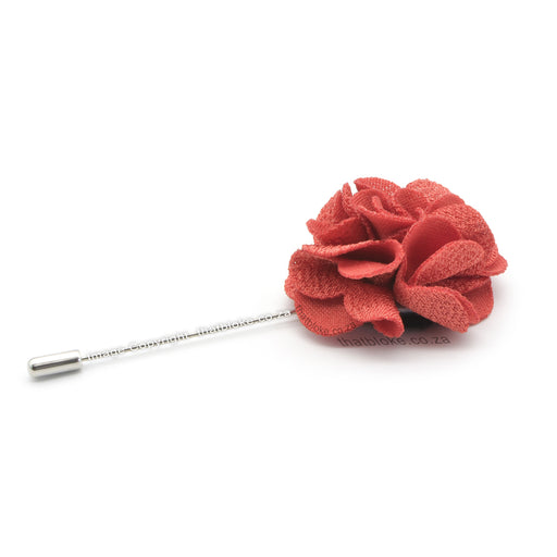 Terracotta Red Or Blood orange Lapel Flower Pin For Men Textured Curled