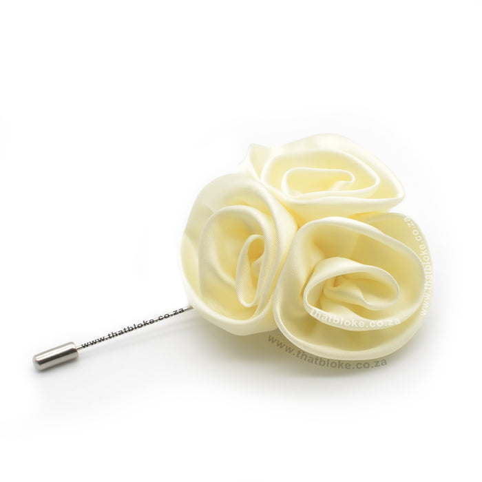 Light Cream Lapel Pin Flower Rose Three Part