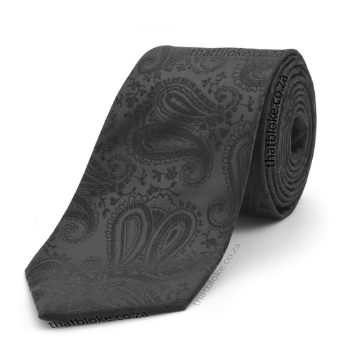 Black Neck Tie For Men Paisley Pattern Polyester Slim