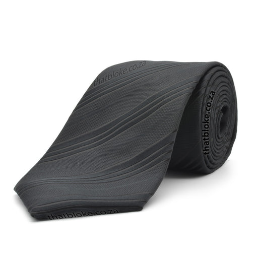 Regimental Stripe Patterned Black Neck Tie For Men Silky Polyester Textured
