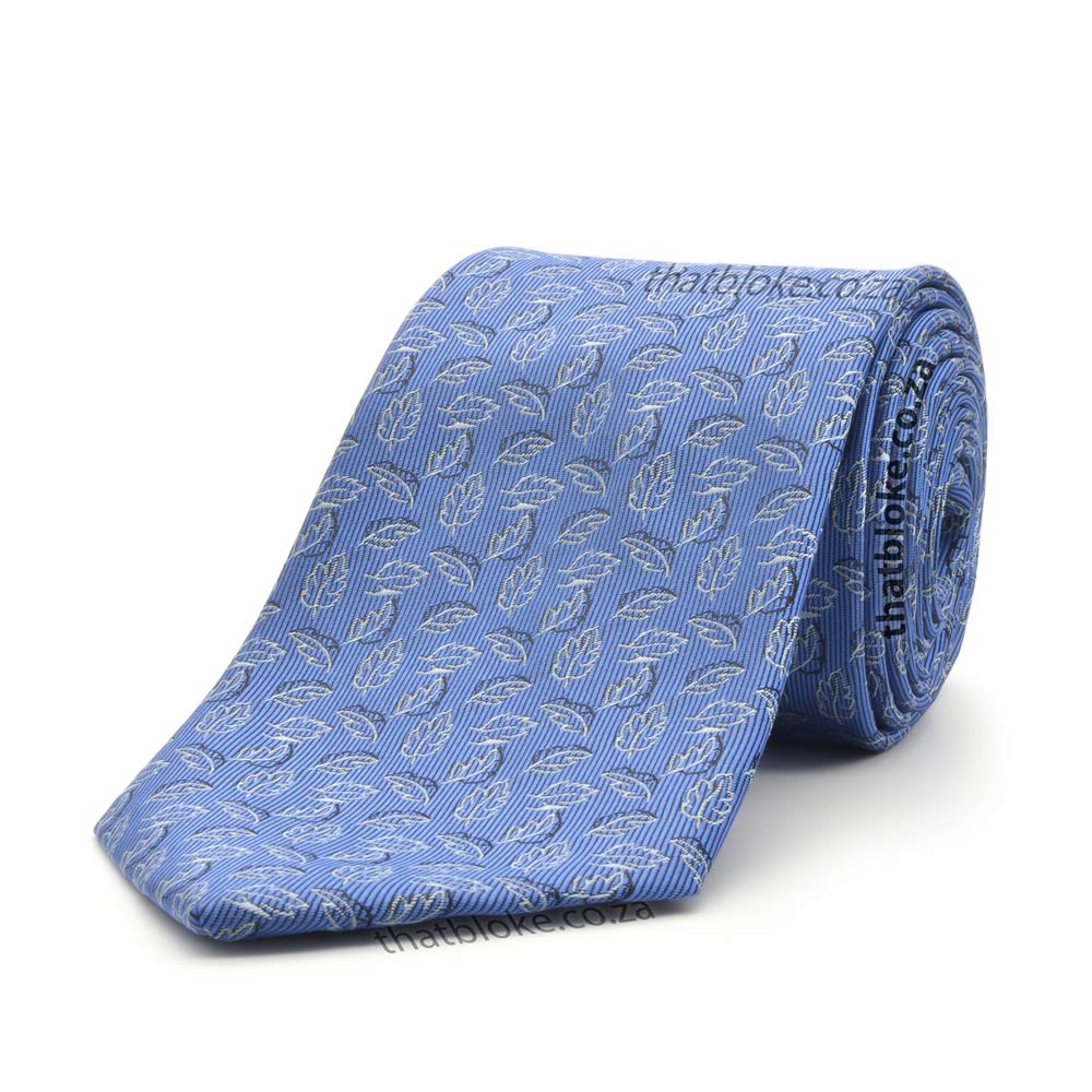 Dusty Blue Neck Tie - White Leaf Pattern — That Bloke